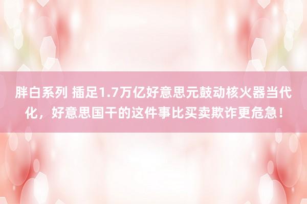 胖白系列 插足1.7万亿好意思元鼓动核火器当代化，好意思国干的这件事比买卖欺诈更危急！
